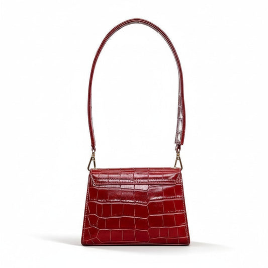 Borsa Amatì Lady in pelle rossa stampa coccodrillo con tracolla e dettagli metallici dorati