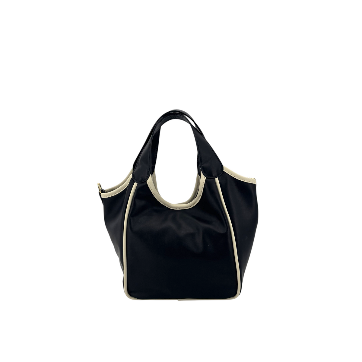 Borsa a mano Amatì Nuvoletta nera con profili a contrasto color crema, design elegante e compatto