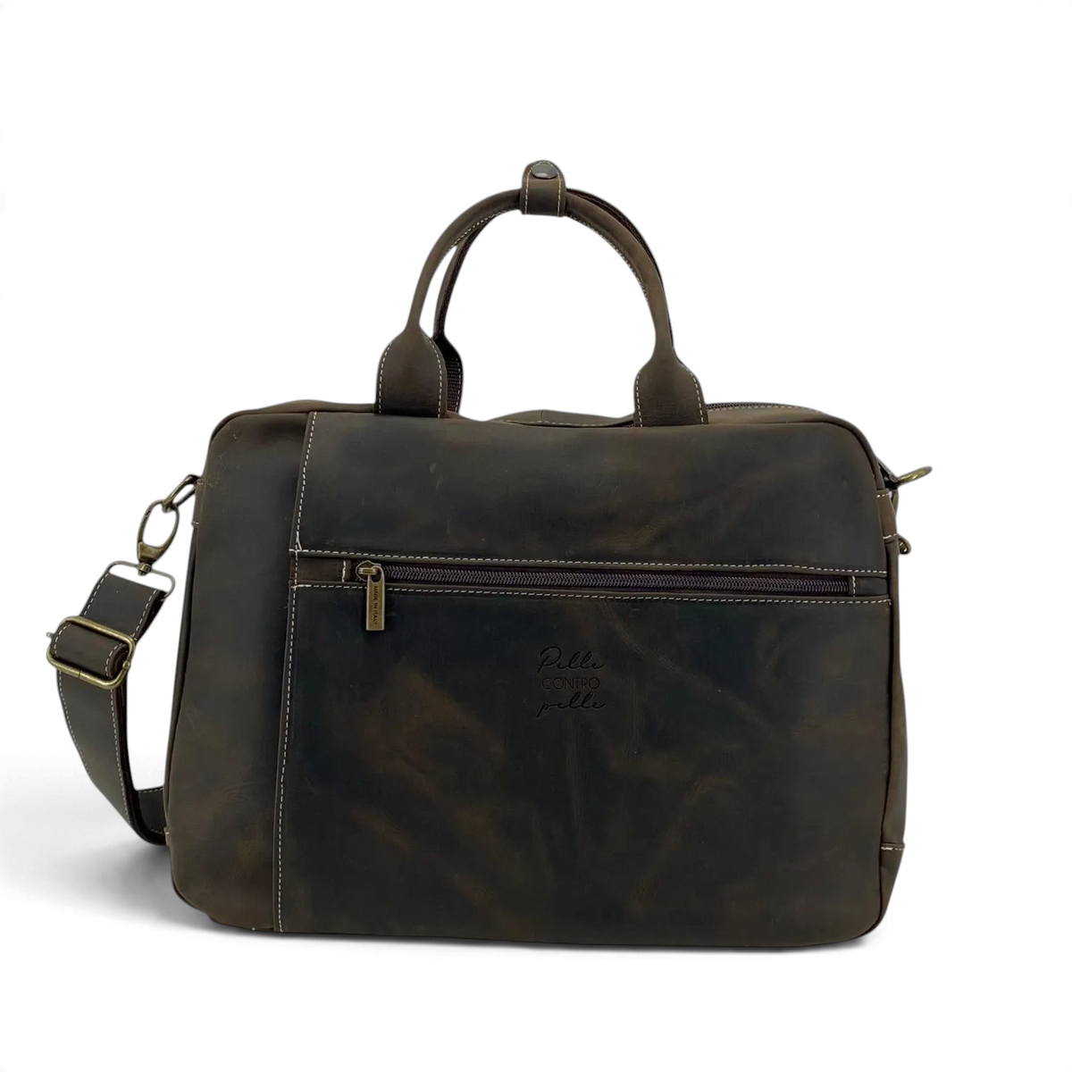 Borsa 3-in-1 Amatì Ares Mini in vera pelle ingrassata marrone, trasformabile in cartella, zaino o tracolla.
