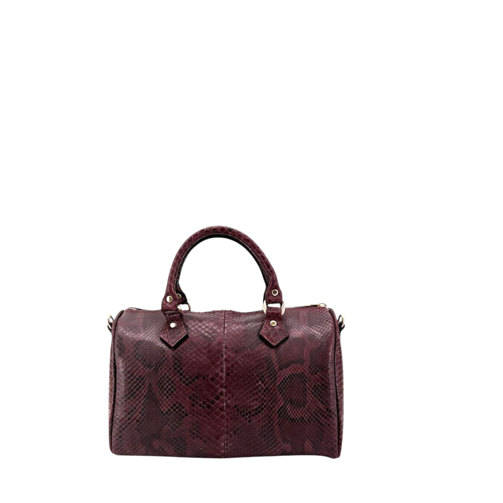 Bauletto Amatì Cristalle in vera pelle di pitone bordeaux con finiture dorate e doppi manici rigidi