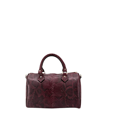 Bauletto Amatì Cristalle in vera pelle di pitone bordeaux con finiture dorate e doppi manici rigidi