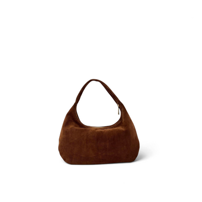 Borsa a spalla Amatì modello Borchietta Mini in camoscio marrone con chiusura a zip