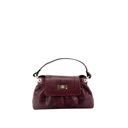 Borsa Amatì Ambra in pregiata pelle di pitone color bordeaux con chiusura a girello dorata e manico superiore