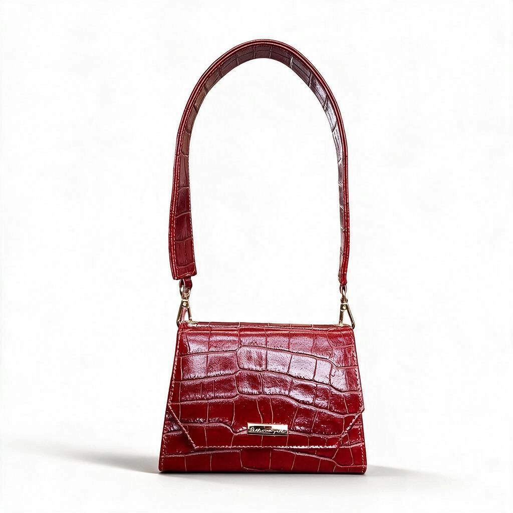 Borsa Amatì Lady rossa in vera pelle stampa coccodrillo con dettagli metallici dorati e tracolla removibile