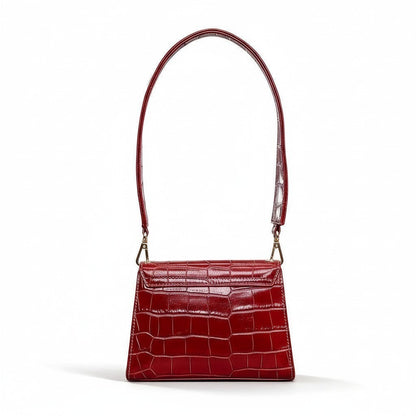 Borsa Amatì Lady in pelle rossa stampa coccodrillo con tracolla e dettagli metallici dorati