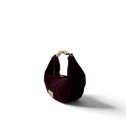 Borsa a mano Amatì LUNA in camoscio color bordeaux con manico rigido dorato e dettagli in metallo