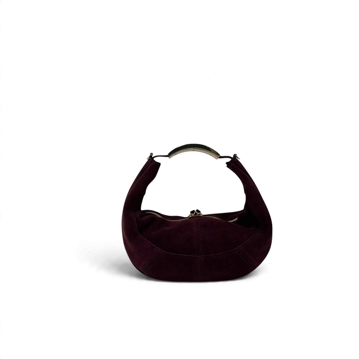 Borsa a mano Amatì LUNA in camoscio color bordeaux con manico rigido metallico dorato e chiusura a zip