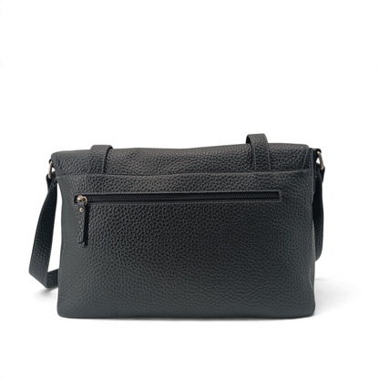 Borsa messenger Amatì Hermes in pelle bucciata nera con tasca posteriore con cerniera e tracolla regolabile