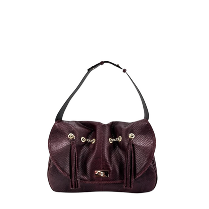 Borsa Amatì Onice in vero pitone bordeaux con nappe decorative e dettagli metallici dorati, Made in Italy