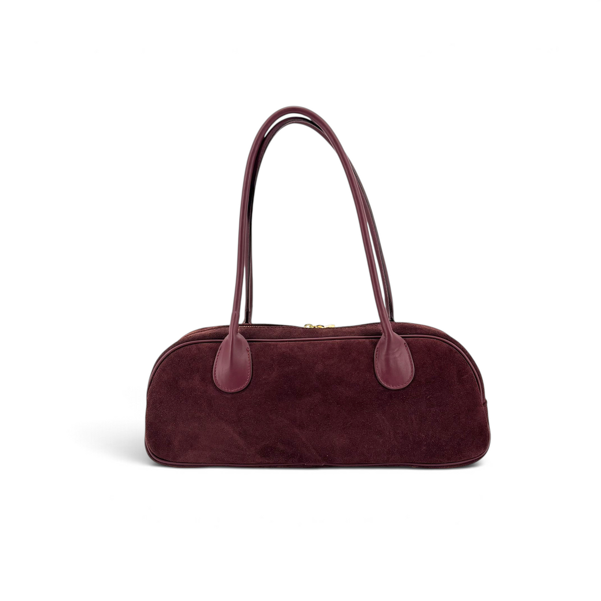 Borsa a spalla Amatì modello Longuette in camoscio bordeaux con manici lunghi e chiusura a cerniera.
