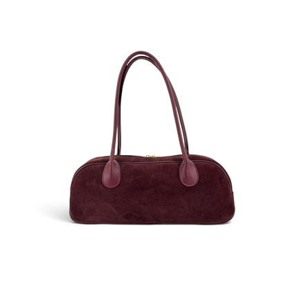 Borsa a spalla Amatì modello Longuette in camoscio bordeaux con manici lunghi e chiusura a cerniera.