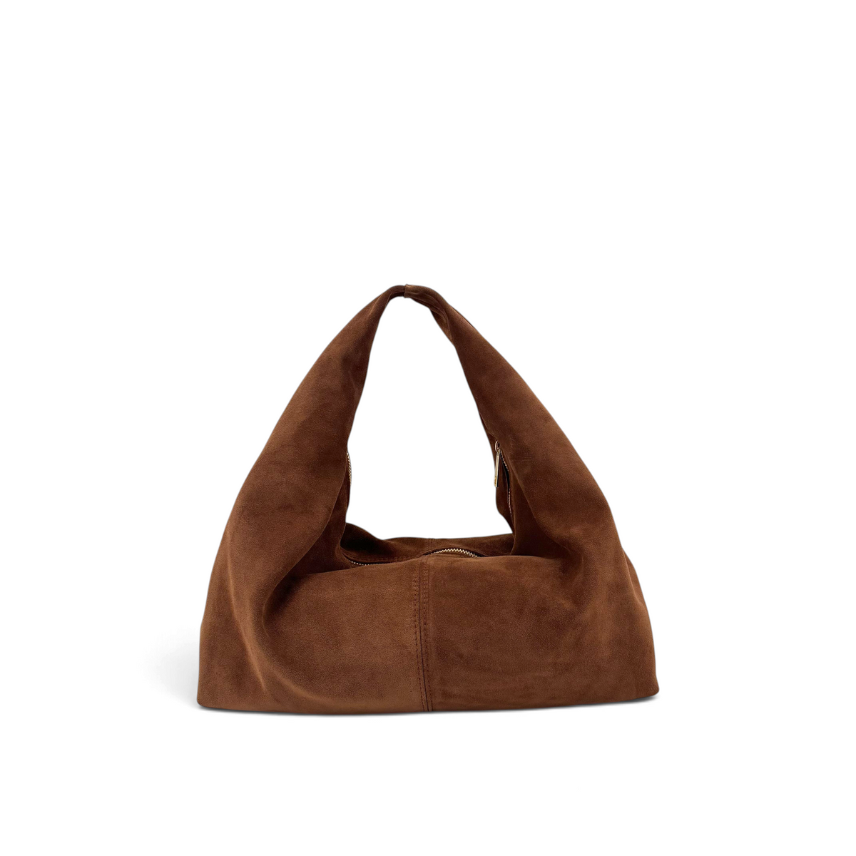Borsa a spalla Amatì modello Borchietta in morbido camoscio marrone con chiusura a zip