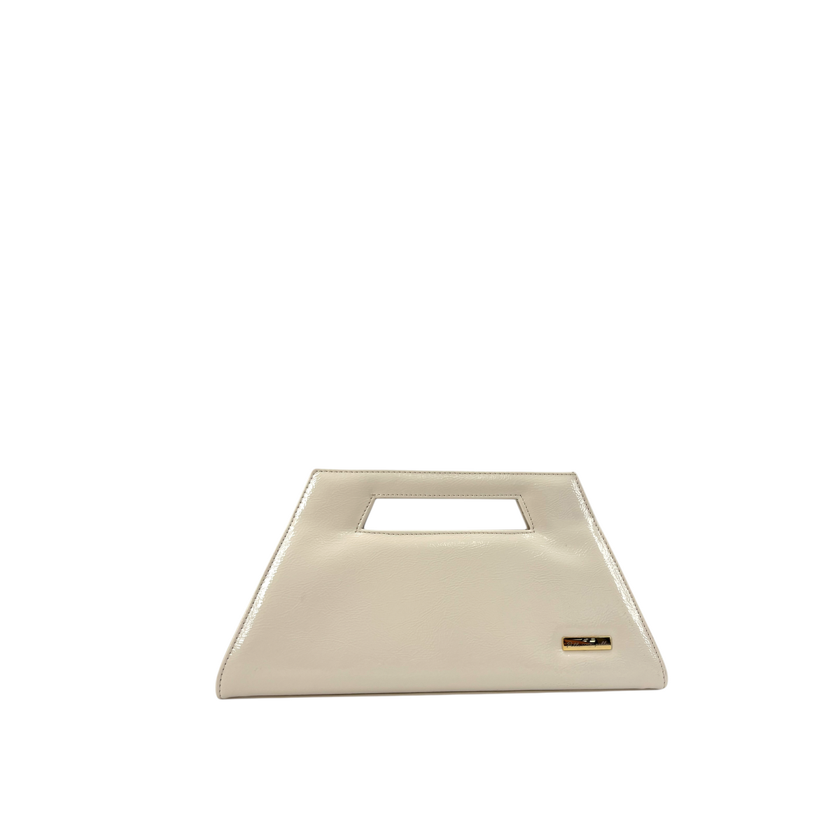 Borsa a mano Amatì Star trapezoidale in ecopelle naplak color crema con manico intagliato e placchetta dorata