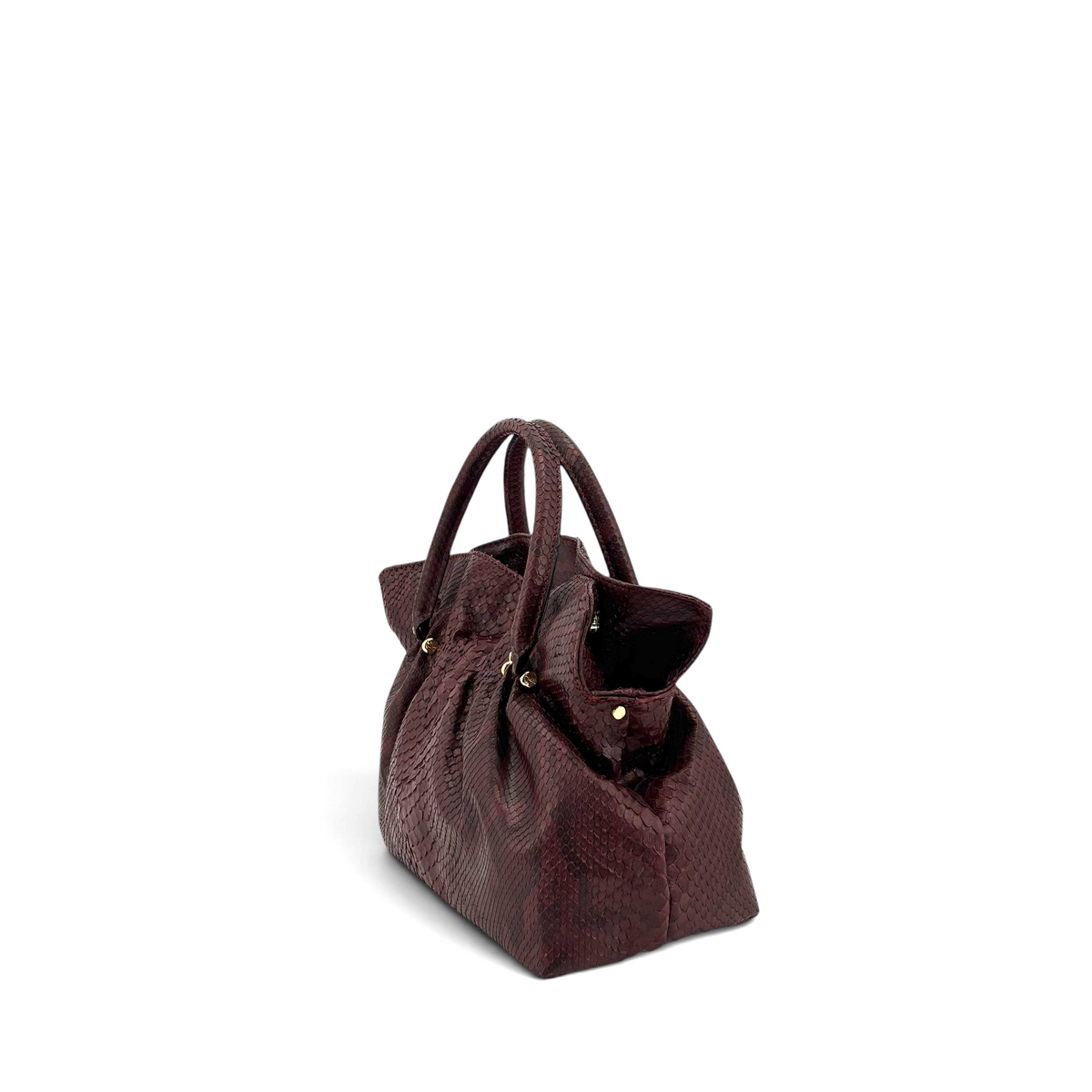 Borsa a mano Amatì Smeralda in pelle bordeaux con stampa effetto serpente e dettagli dorati